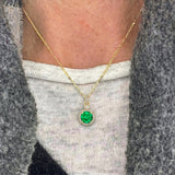 Classic Solitaire Round Emerald Halo Diamond Dangle Pendant
