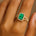Halo Set Emerald Shaped Emerald Split Shank Ring with Accent Diamonds - GeumJewels