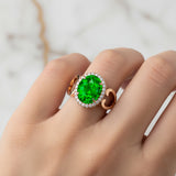 Vintage Love Inspired Oval Emerald Halo Diamond Engagement Ring - GeumJewels