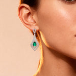 Vintage Inspired Pear Cut Emerald Diamond Drop Earrings - GeumJewels