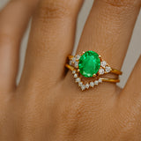 Emerald Solitaire Gold Ring with Stackable Diamond Band - GeumJewels