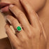 Elongated Cushion Halo Set Emerald Engagement Ring with Diamond Band - GeumJewels
