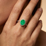 Oval Solitaire Emerald Halo Diamond Engagement Ring