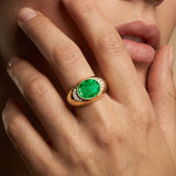 Classic Dome Shaped Diamond Oval Cut Emerald Ring