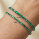 Round Emerald Tennis Bracelet, 14kt Yellow Gold, May Birthstone Dainty Jewelry