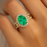 Solitaire Oval Emerald Split Shank Diamond Engagement Ring