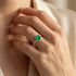 Emerald Square Cushion Under Halo Diamonds Thin Ring with Diamond Band - GeumJewels