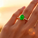 Oval Solitaire Emerald with Accent Diamonds Engagement Ring