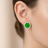 Round Solitaire Emerald Halo Diamond Stud Earrings - GeumJewels