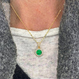 Dainty Round Solitaire Halo Diamond Emerald Pendant