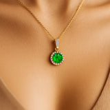 Dainty Round Solitaire Halo Diamond Emerald Pendant - GeumJewels