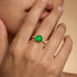 Classic Six Prong Round Solitaire Emerald Ring with Accent Diamond Band - GeumJewels