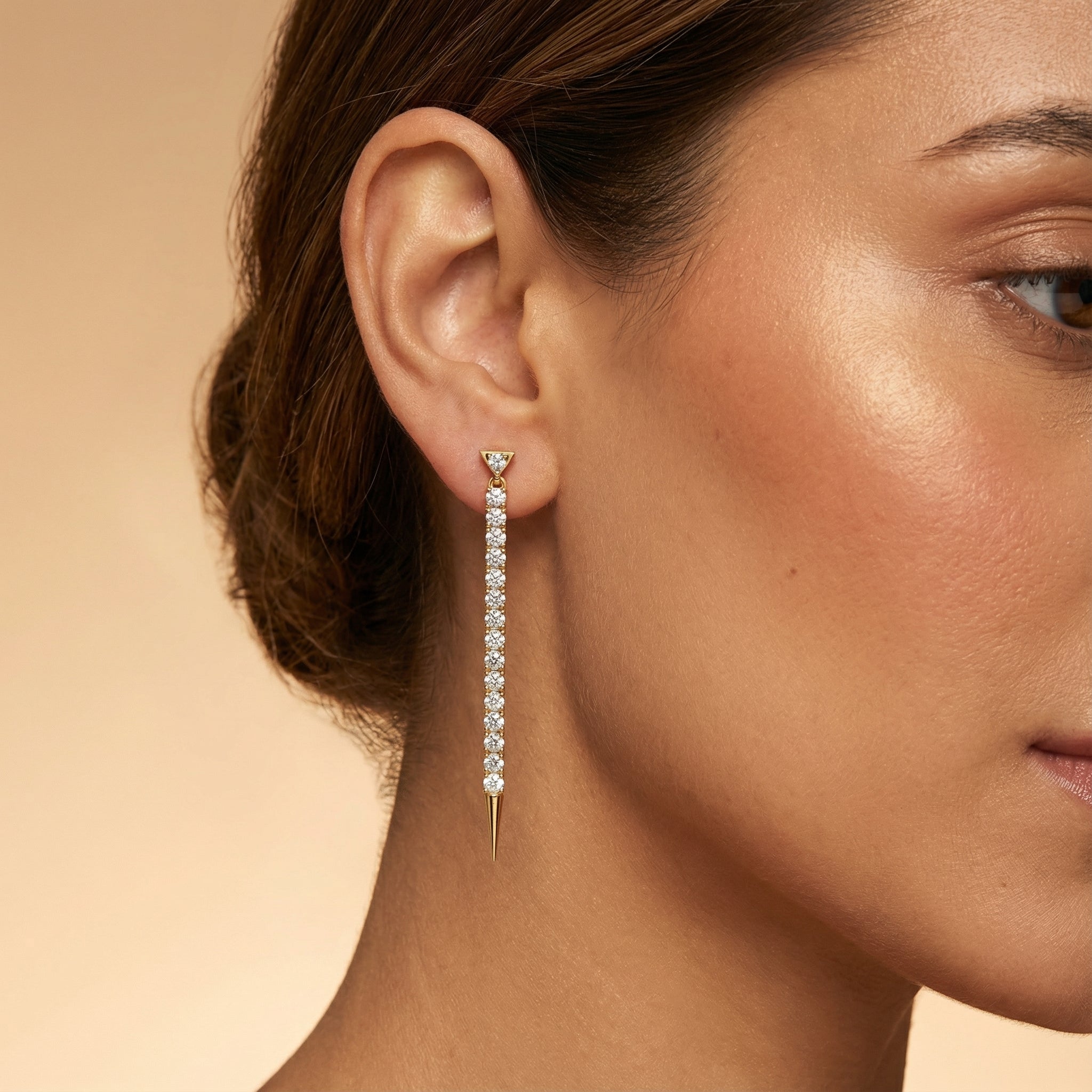 2.5mm Round Diamond Long Drop Earrings - GeumJewels