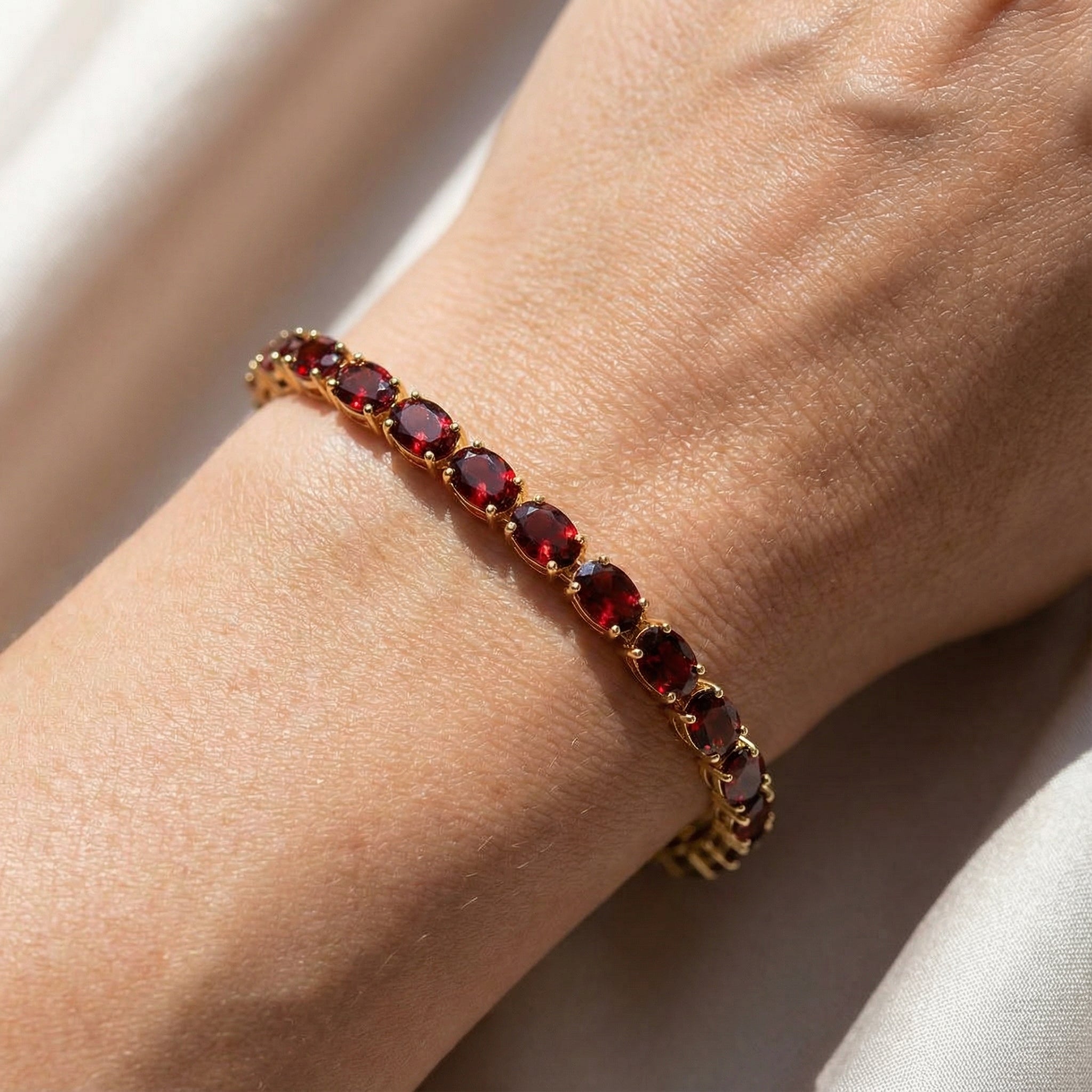 Genuine Garnet Tennis Bracelet - 14k 18k Solid Rose Gold Bracelet Gemstone Fine Bridal Jewelry - GeumJewels