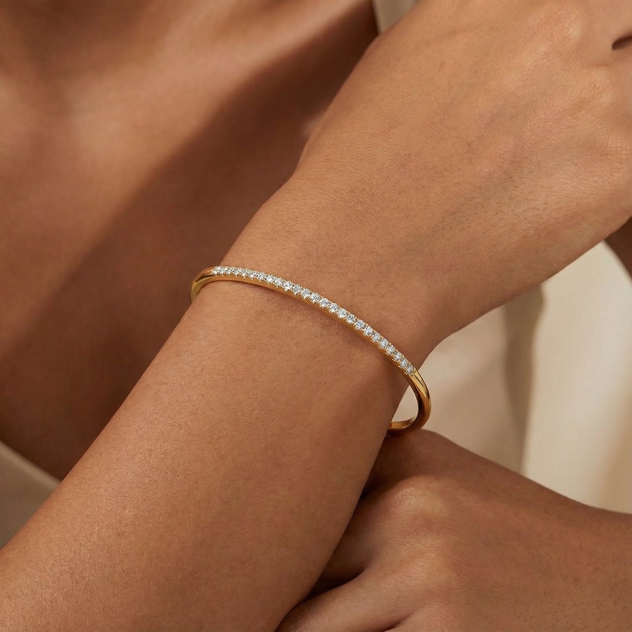 Open Diamond Solid Gold Cuff Bangle - GeumJewels