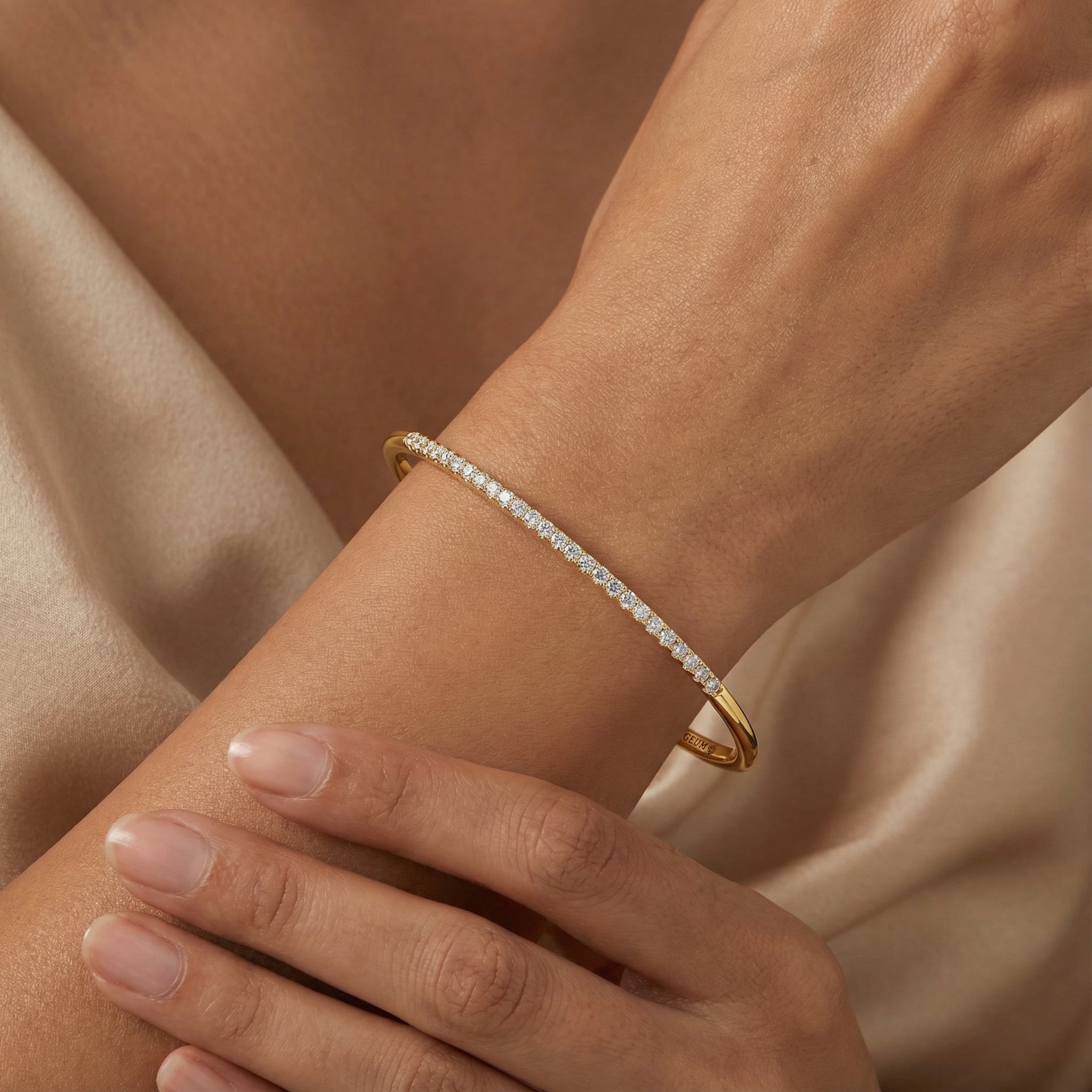 Open Diamond Solid Gold Cuff Bangle - GeumJewels