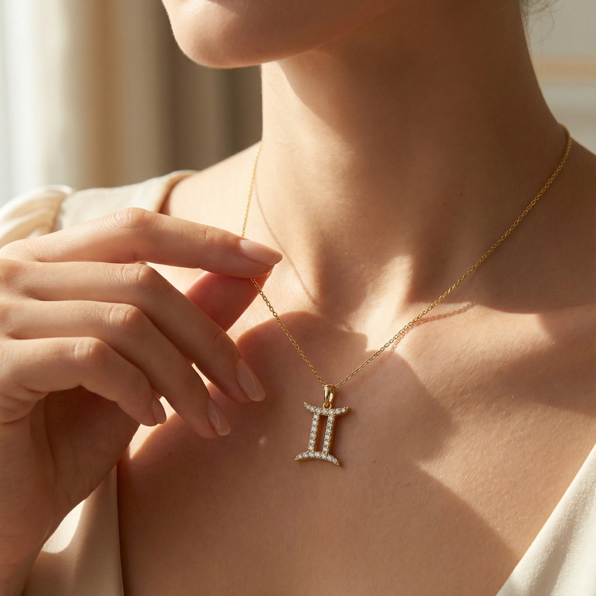 Gemini Zodiac Diamond Charm Gold Pendant - GeumJewels