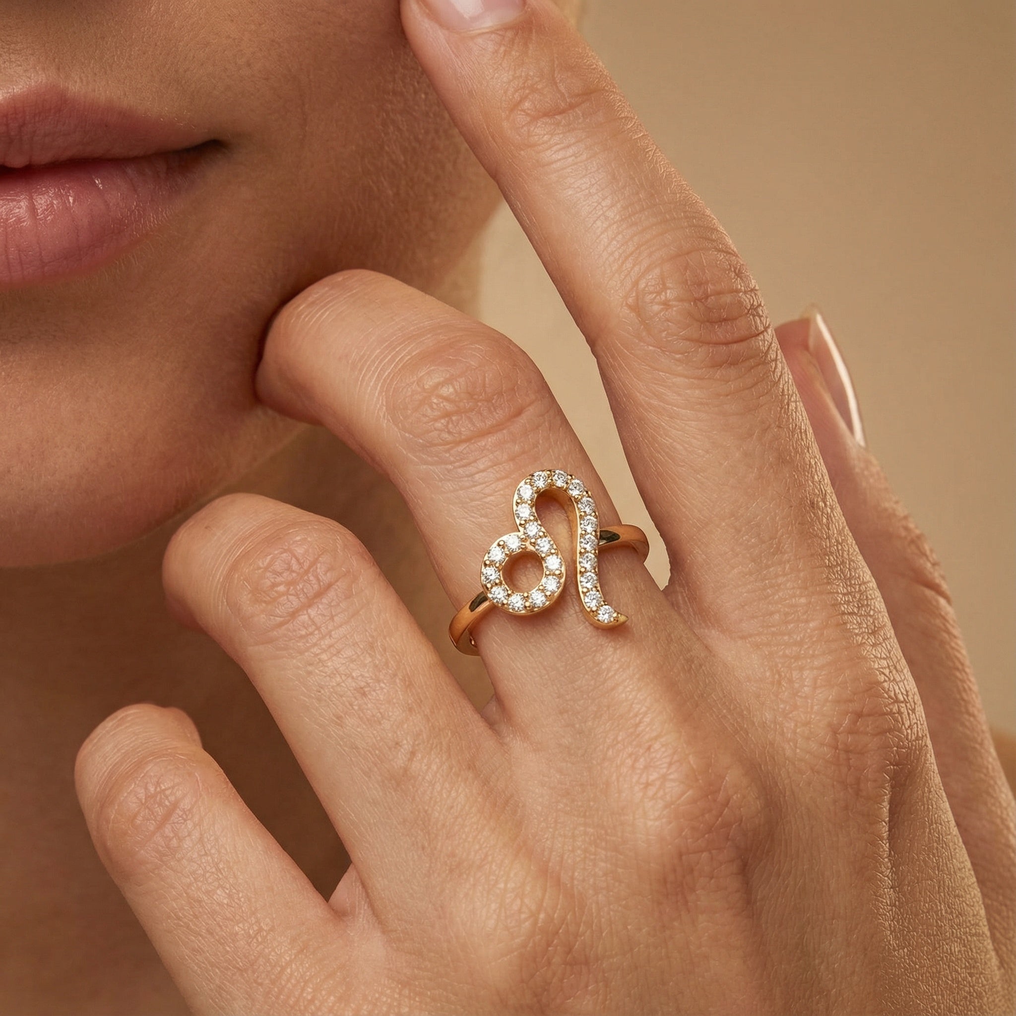 Leo Zodiac Diamond Charm Gold Ring - GeumJewels