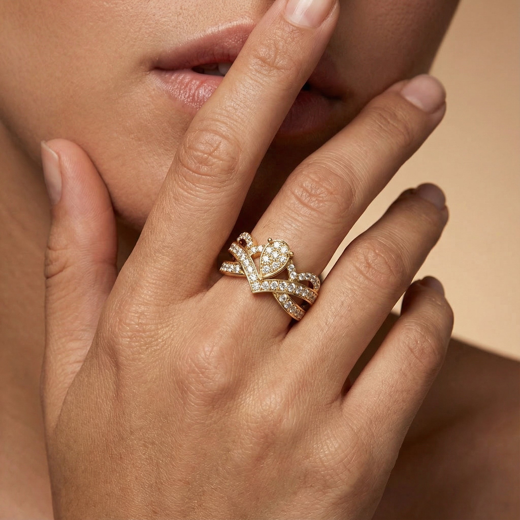 Pear Shaped Solitaire Illusion Diamond Wedding Ring - GeumJewels