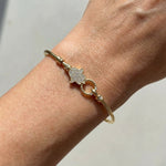 Hamsa Diamond Openable Gold Bangle Bracelet - GeumJewels
