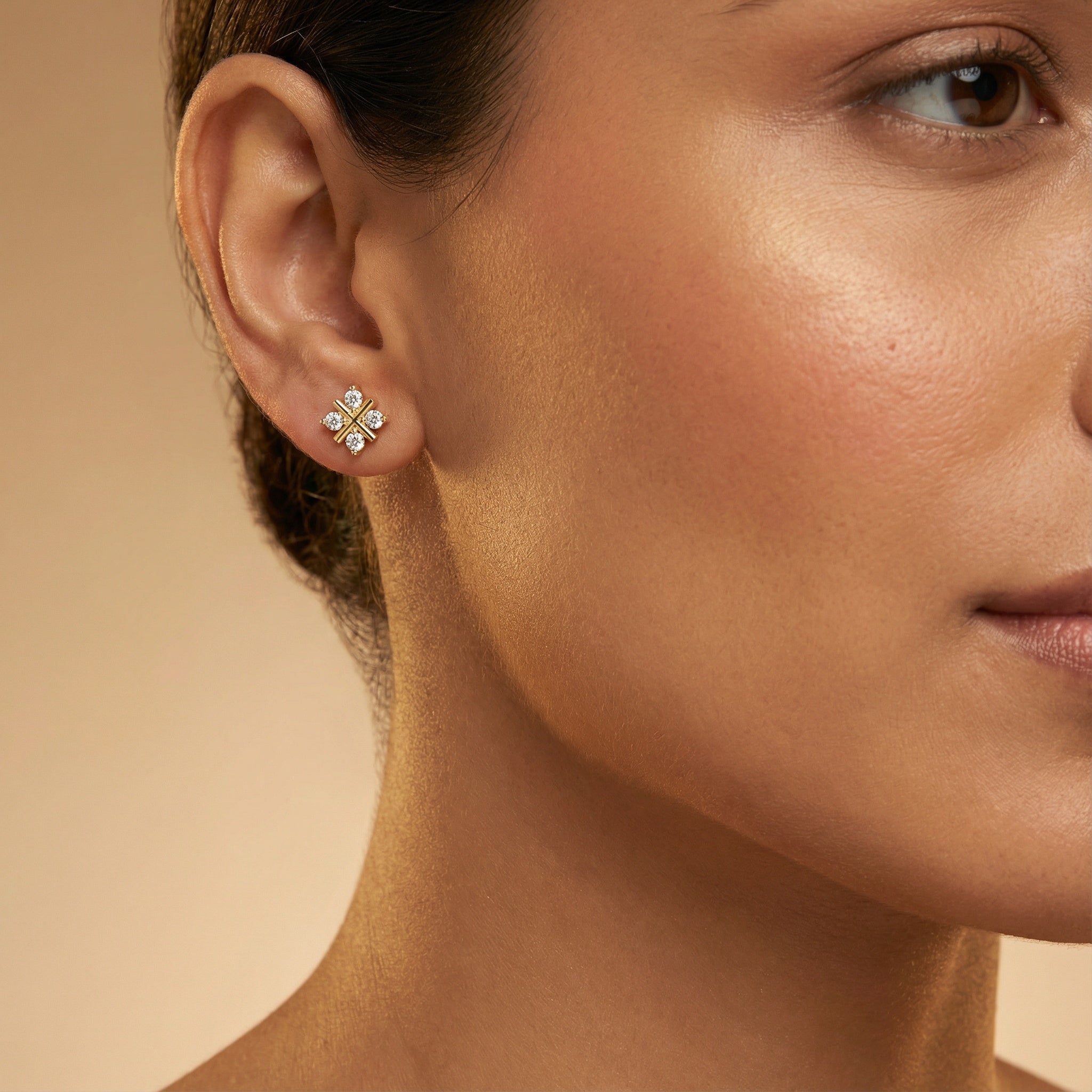 Round Diamond Four Stone Stud Earrings - GeumJewels