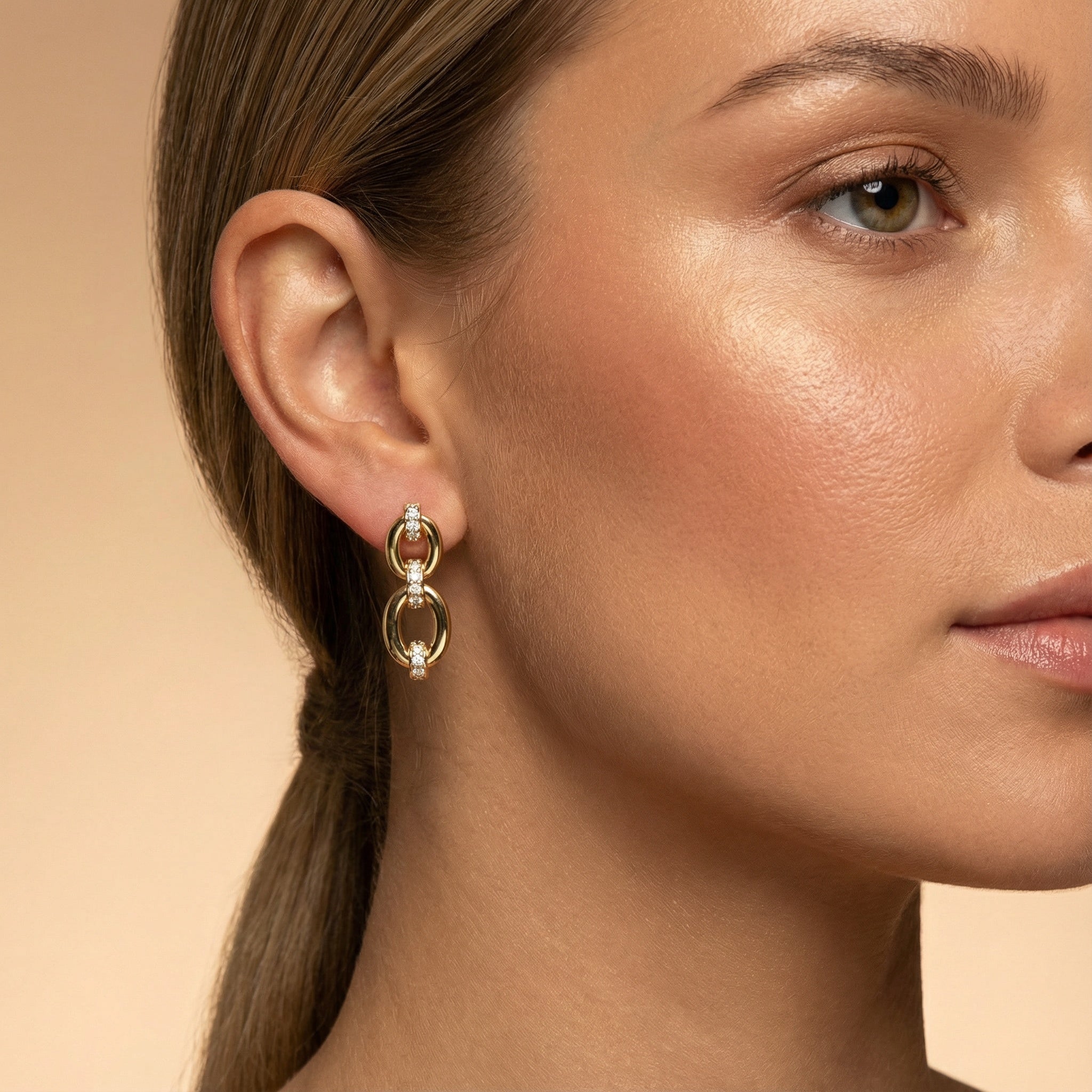 Diamond Drop Interlinked Gold Earrings - GeumJewels