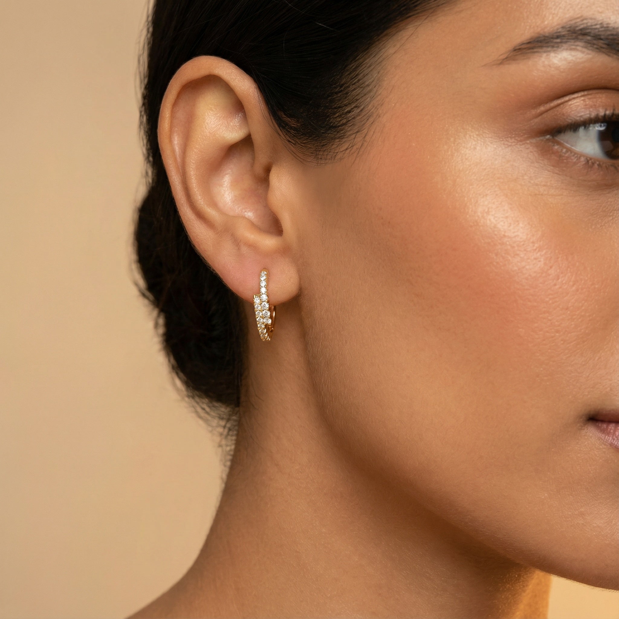 Diamond Double Hoop Gold Earrings - GeumJewels