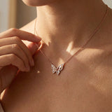 3D Butterfly Solid Gold Necklace with Diamond Accents
