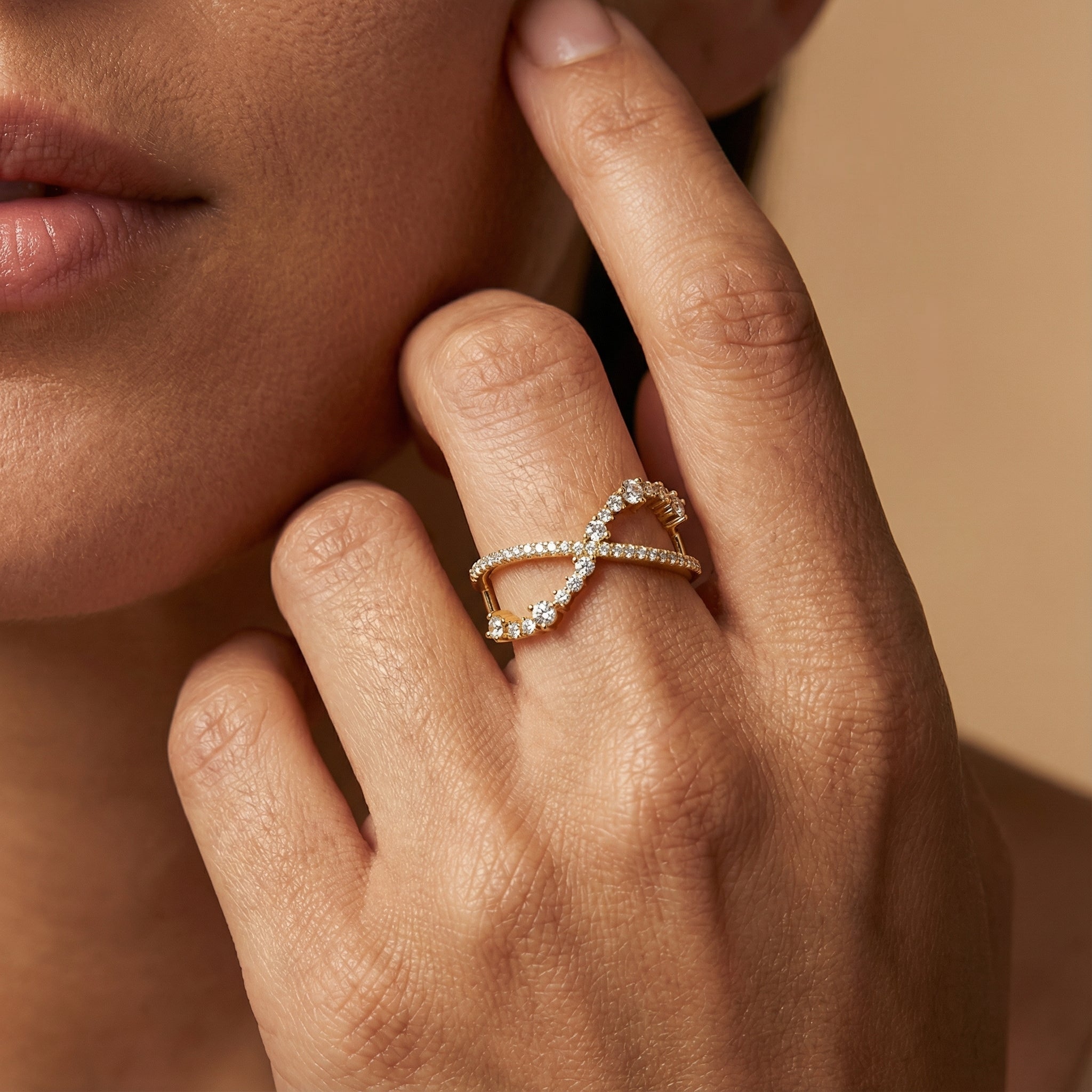 Prong-Set Criss Cross Diamond Promise Ring - GeumJewels