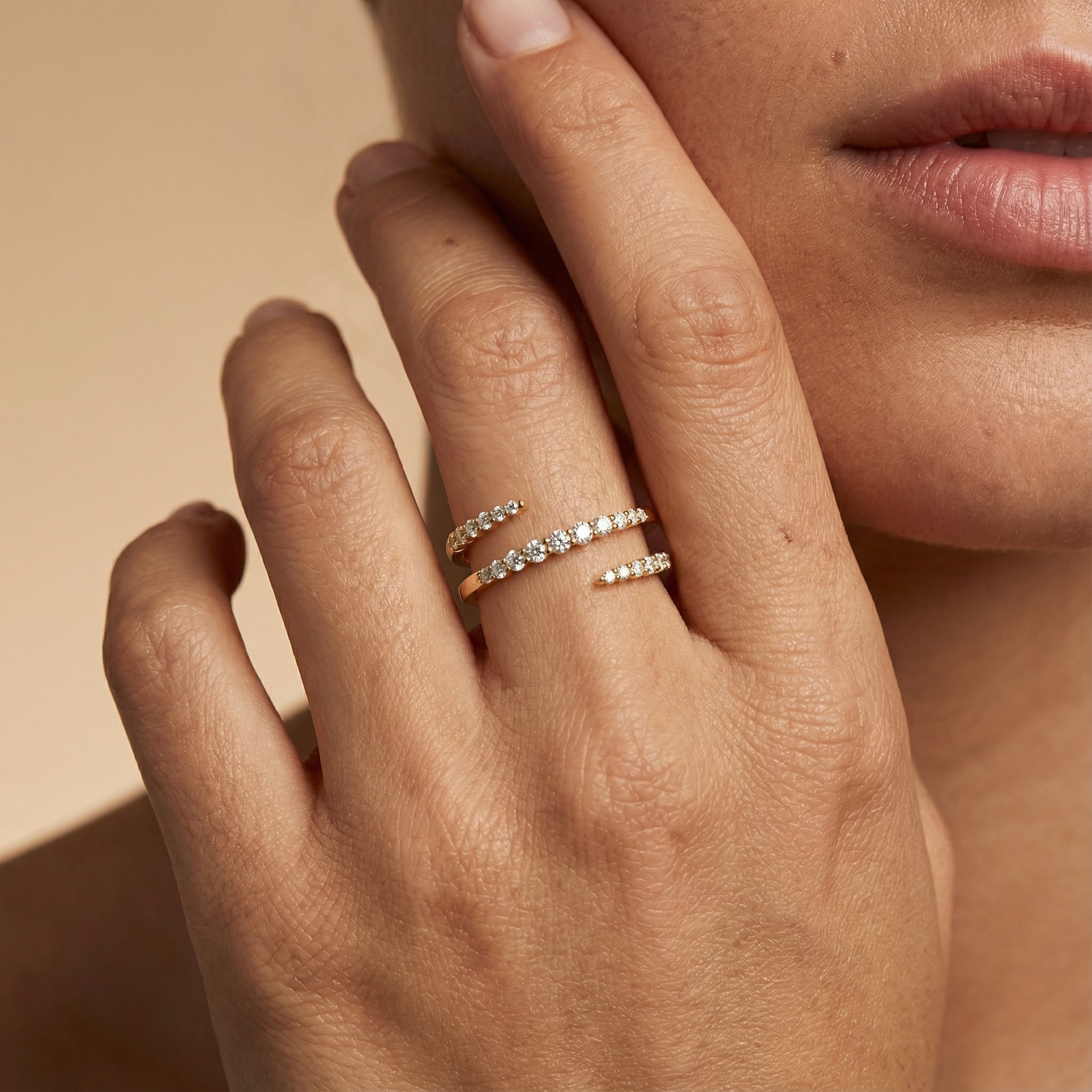 Open Spiral Dainty Diamond Ring - GeumJewels