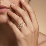 Round and Baguette Diamond Dual Band Open Ring - GeumJewels