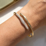 Irregular Shaped Pave Set Diamond Open Cuff Bracelet Bangle - GeumJewels