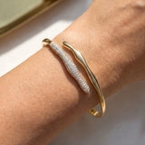 Irregular Shaped Pave Set Diamond Open Cuff Bracelet Bangle - GeumJewels