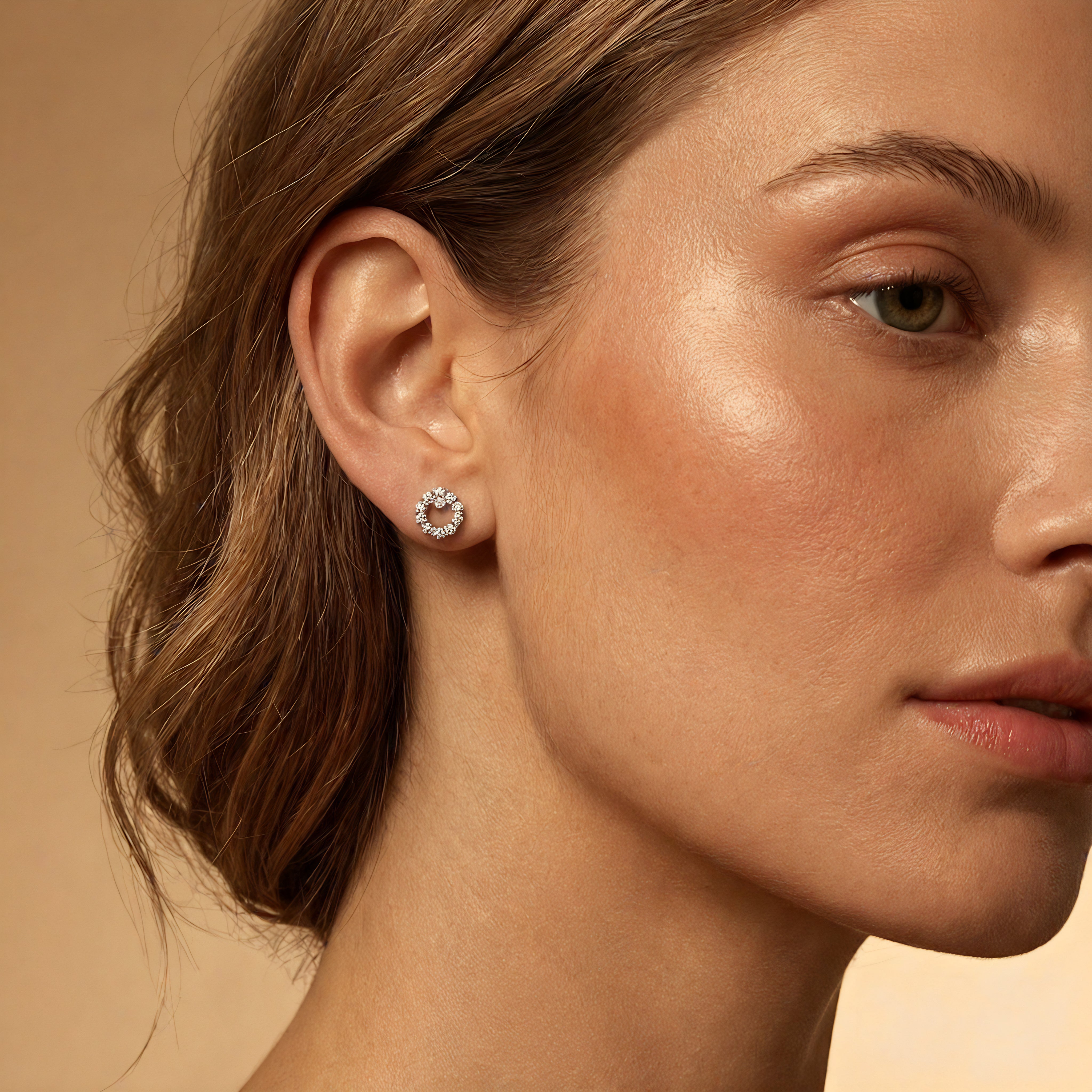 Circular Round Diamond Stud Dainty Earrings - GeumJewels