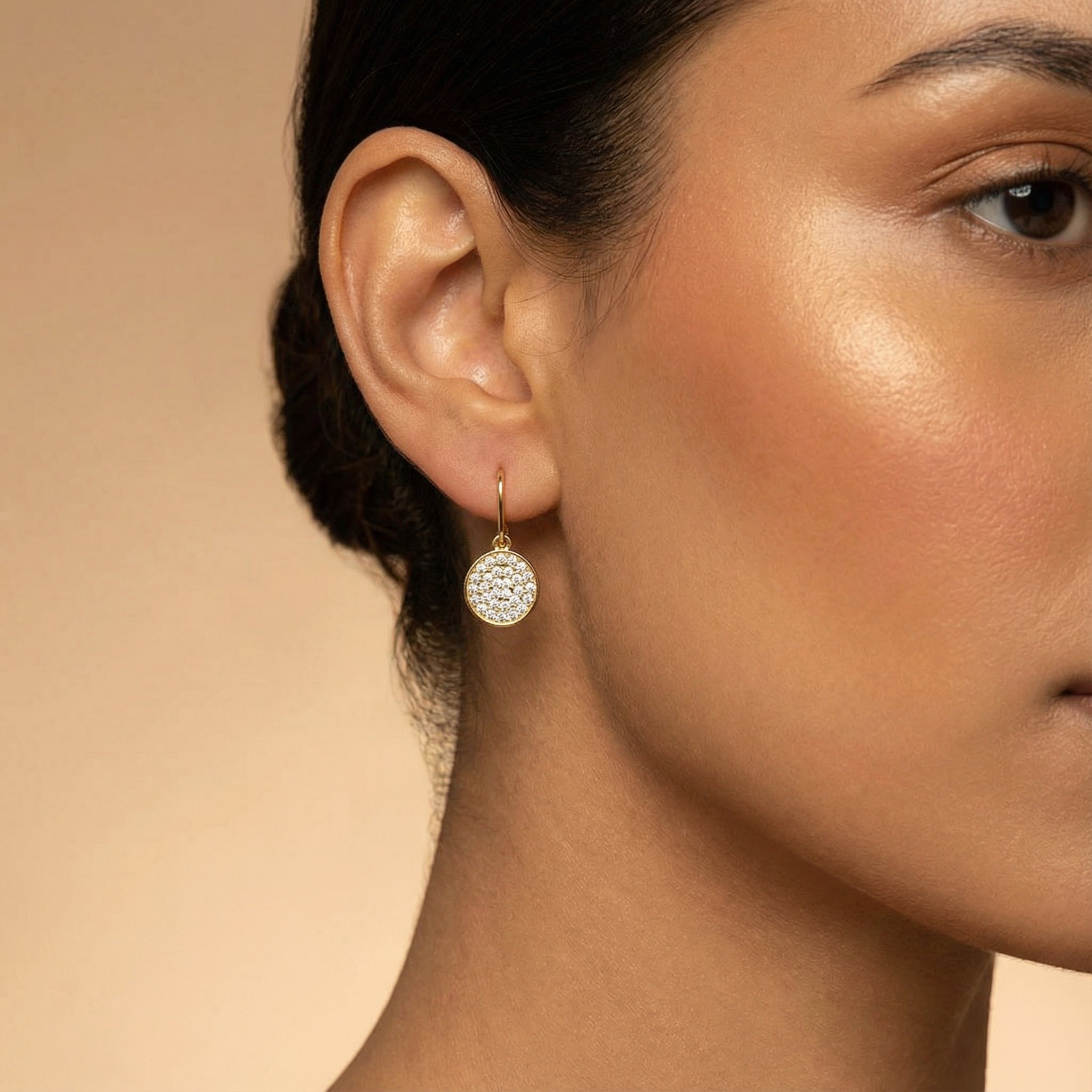 Round Diamond Dainty Earrings with Ear wire - GeumJewels