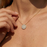 Round Shaped Diamond Cluster Solid Gold Necklace - GeumJewels