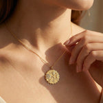 Medieval Rose Carved Diamond Disc Necklace - GeumJewels