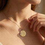 Medieval Rose Carved Diamond Disc Necklace - GeumJewels