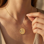Medieval Rose Carved Diamond Disc Necklace - GeumJewels