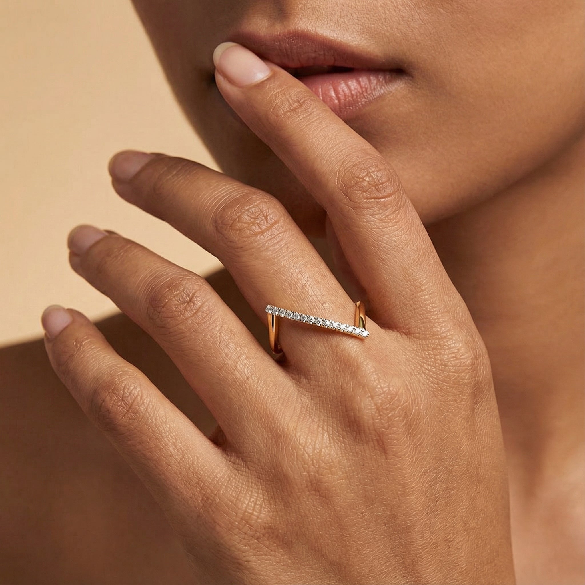Diagonal Straight Bar Diamond Ring - GeumJewels