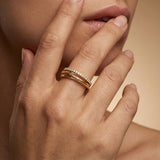 3 Row Gold Ring with Diamond and Twisted Wire Band