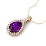 Amethyst Teardrop Pendant with Diamond Halo