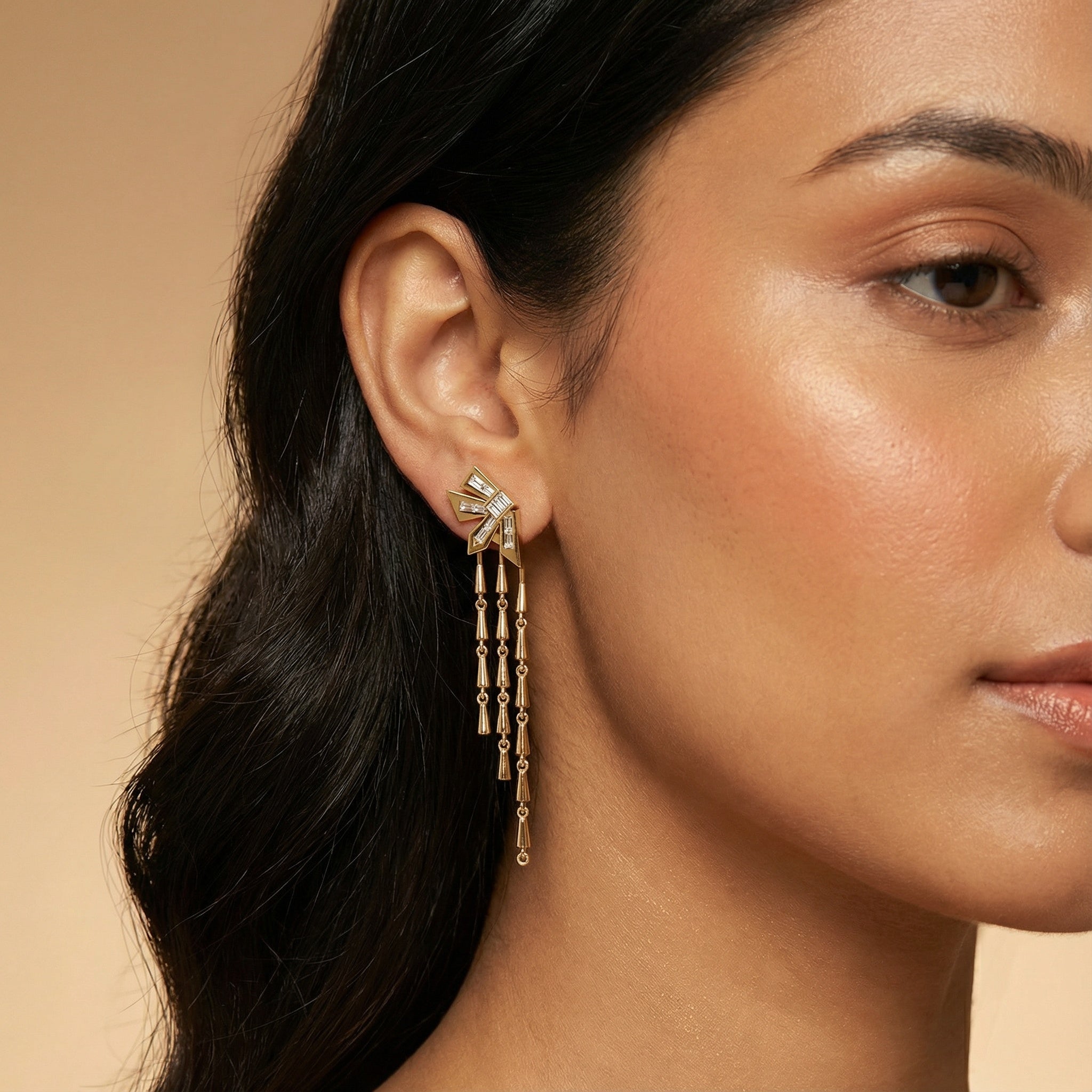 Three Wire Drop Geometrical Earrings - GeumJewels