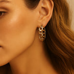 Dainty Cuban Alternate Diamond Gold Earrings - GeumJewels