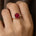 Trio Diamond Engagement Ring with Oval Cut Garnet - GeumJewels