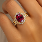 Solitaire Oval Garnet Split Shank Diamond Engagement Ring - GeumJewels