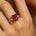 Emerald Cut Garnet and Diamond Three Stone Ring - GeumJewels