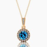 Dainty Round Solitaire Halo Diamond London Blue Topaz Pendant