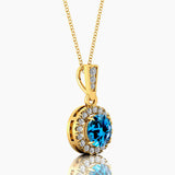 Dainty Round Solitaire Halo Diamond London Blue Topaz Pendant