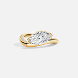 Lab Grown Diamond Marquise Ring Wave Half Bezel Band 14kt Solid Gold Jewelry